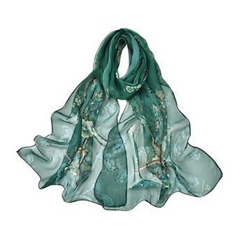 Women Floral Print Chiffon Scarf Lightweight Sheer Beach Shawl Wrap