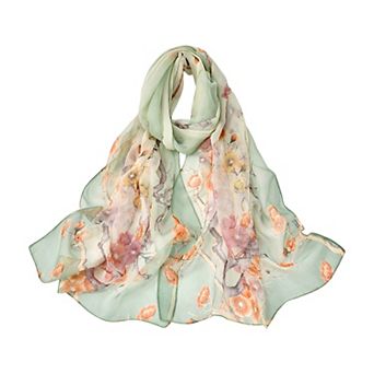Women Floral Print Chiffon Scarf Lightweight Sheer Beach Shawl Wrap