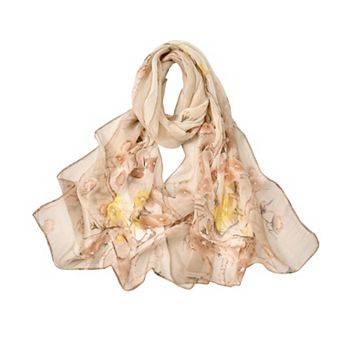 Women Floral Print Chiffon Scarf Lightweight Sheer Beach Shawl Wrap