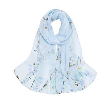 Women Floral Print Lightweight Chiffon Scarf Soft Sheer Fashion Shawl Wrap
