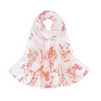 Women Floral Print Lightweight Chiffon Scarf Soft Sheer Fashion Shawl Wrap