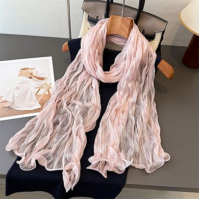 Women Lightweight Pleated Fashion Scarf Elegant Solid Color Long Wrap Shawl