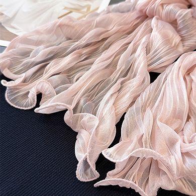 Women Lightweight Pleated Fashion Scarf Elegant Solid Color Long Wrap Shawl