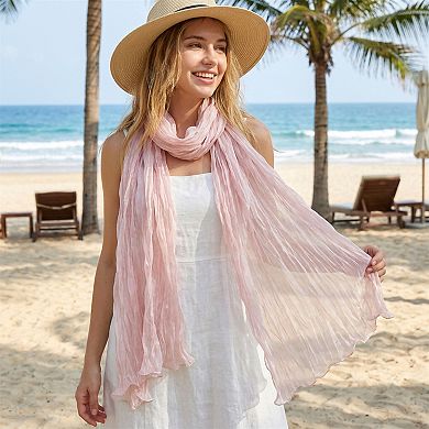 Women Lightweight Pleated Fashion Scarf Elegant Solid Color Long Wrap Shawl