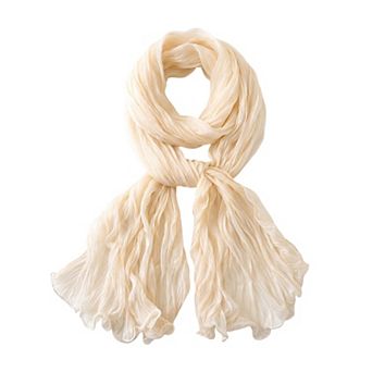 Women Lightweight Pleated Fashion Scarf Elegant Solid Color Long Wrap Shawl