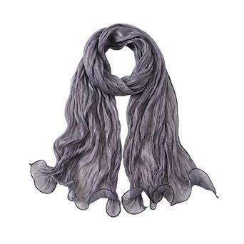 Women Lightweight Pleated Fashion Scarf Elegant Solid Color Long Wrap Shawl