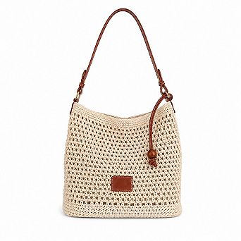 Crochet Woven Shoulder Bag Lightweight Crossbody Handbag with Contrast Trim
