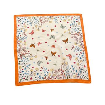 Women Pure Cotton Butterfly Floral Print Square Scarf Lightweight Fashion Neck Hair Scarf