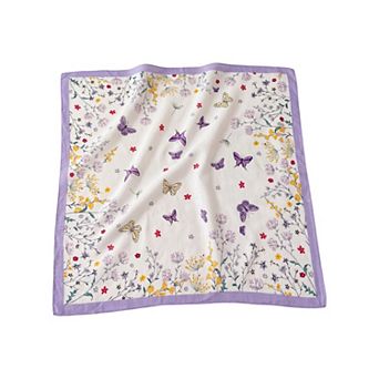 Women Pure Cotton Butterfly Floral Print Square Scarf Lightweight Fashion Neck Hair Scarf