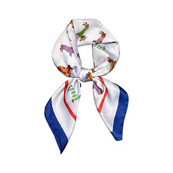 Cute Dachshund Print Satin Feel Square Neck Scarf Fashion Hair Scarf Bandana
