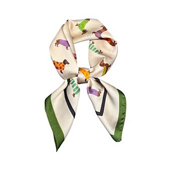 Cute Dachshund Print Satin Feel Square Neck Scarf Fashion Hair Scarf Bandana