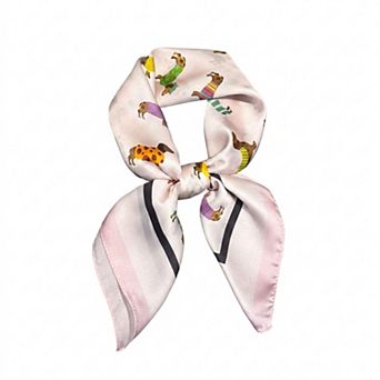 Cute Dachshund Print Satin Feel Square Neck Scarf Fashion Hair Scarf Bandana