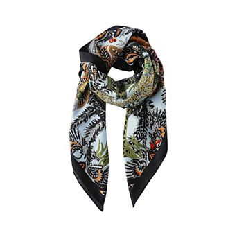 Women Botanical Print Satin Feel Square Scarf Elegant Lightweight Fashion Neck Hair Scarf