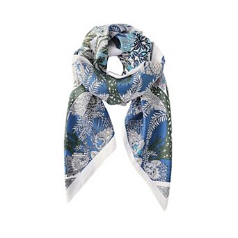 Women Botanical Print Satin Feel Square Scarf Elegant Lightweight Fashion Neck Hair Scarf