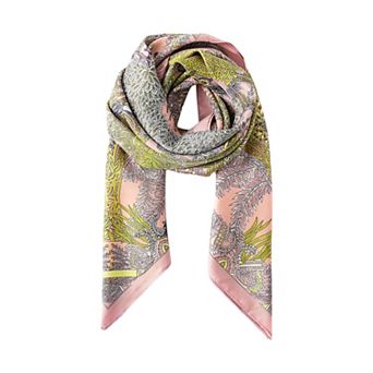 Women Botanical Print Satin Feel Square Scarf Elegant Lightweight Fashion Neck Hair Scarf