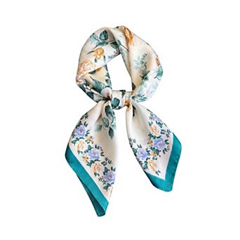 Vintage Floral Print Satin Feel Square Scarf Elegant Lightweight Fashion Neck Hair Scarf