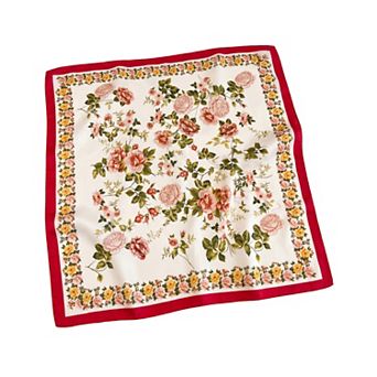 Vintage Floral Print Satin Feel Square Scarf Elegant Lightweight Fashion Neck Hair Scarf