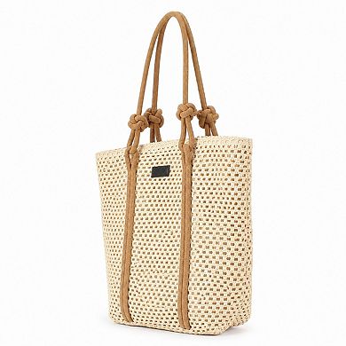 Woven Straw Beach Tote Bag Large Capacity Summer Shoulder Carryall with Contrast Straps