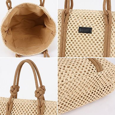 Woven Straw Beach Tote Bag Large Capacity Summer Shoulder Carryall with Contrast Straps
