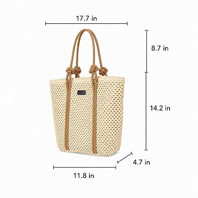 Woven Straw Beach Tote Bag Large Capacity Summer Shoulder Carryall with Contrast Straps