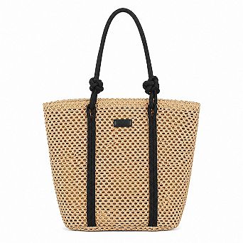 Woven Straw Beach Tote Bag Large Capacity Summer Shoulder Carryall with Contrast Straps