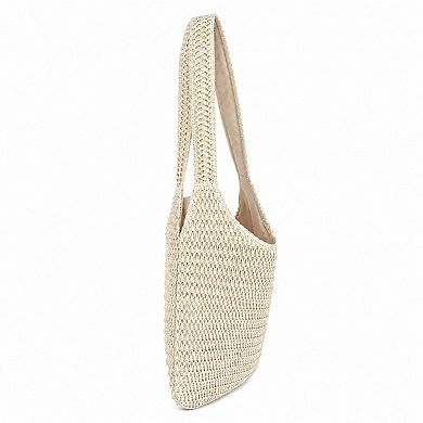 Woven Straw Tote Bag Zip Top Lightweight Summer Shoulder Carryall with Interior Pocket