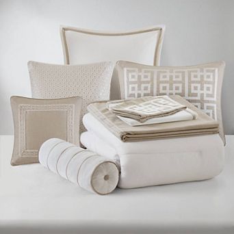 8 pc Queen Comforter Set, Textured Slub Fabric, Removable Shell & Decorative Pillows