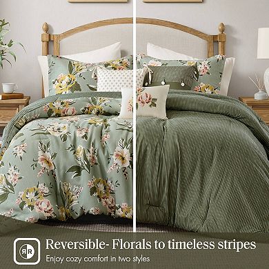 7-Piece King Reversible Floral & Texture Design Comforter Set