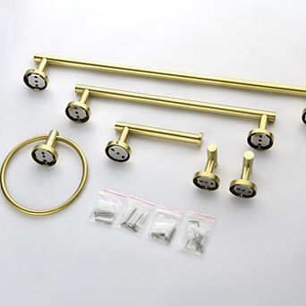 6 pc Stainless Steel Bathroom Towel Rack Set Wall Mount