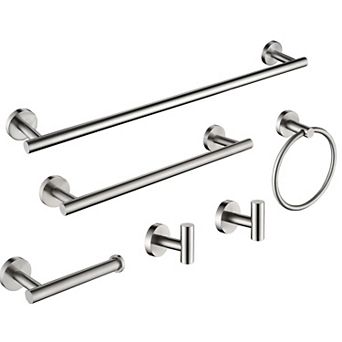 6 pc Stainless Steel Bathroom Towel Rack Set Wall Mount