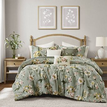7 pc Cal King Reversible Floral & Texture Design Comforter Set