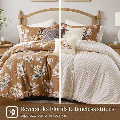 7-Piece Queen Reversible Floral & Texture Design Comforter Set