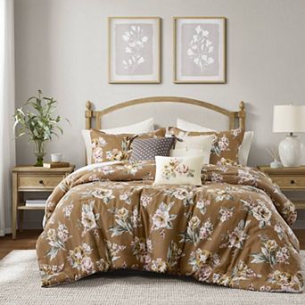 7 pc Queen Reversible Floral & Texture Design Comforter Set