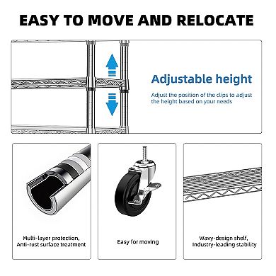 3-Tier Heavy Duty Garment Rack on Wheels, with 1 Hang Rod, Adjustable Metal Wardrobe