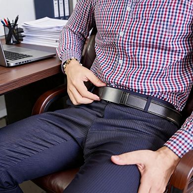 Men's Leather Ratchet Belt with Adjustable Buckle, Trim to Fit