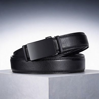 Men's Leather Ratchet Belt with Adjustable Buckle, Trim to Fit