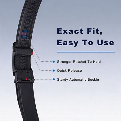 Men's Leather Ratchet Belt with Adjustable Buckle, Trim to Fit