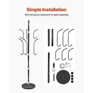 Freestanding Coat Rack, with 6 Hooks & Marble Base , 40lbs Capacity, Anti-Tipping Design