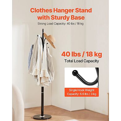Freestanding Coat Rack, with 6 Hooks & Marble Base , 40lbs Capacity, Anti-Tipping Design