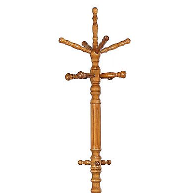 Freestanding Rubberwood Coat Rack, with 11-Hook, for Entryway Home Storage