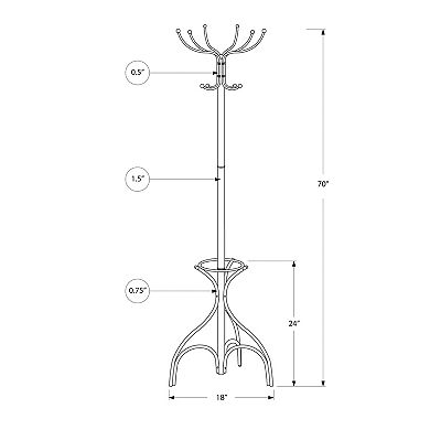 Metal Freestanding Coat Rack, with 12 Hooks, Bottom Umbrella Holder, with Stable Base