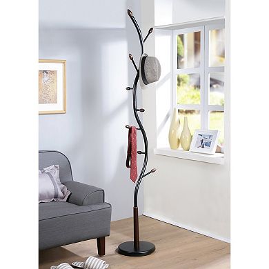 Metal Freestanding Coat Rack, with 9 Hooks, 74.8" H Round Stable Base, Modern Style