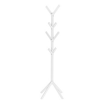Freestanding White Metal Coat Rack, with 8 Hooks, 70 Inch, Modernm, for Entryway Bedroom Office