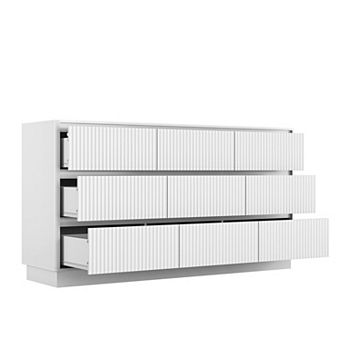 9 Drawer Modern Dresser for Bedroom, Hidden Handles, with Round Curved Corner, Wood Dresser