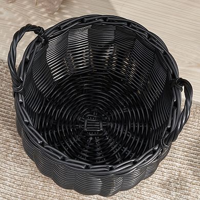 Resin Wicker Storage Basket, with Handles, Multi Organizer, for Clothes Toys Magazines Home Decor