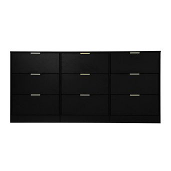 63" Wooden Dresser, with 9 Drawer & Golden Handles, Large Storage, for Bedroom Living Room Hallway