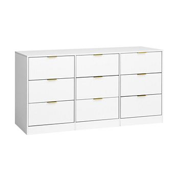 63" Wooden Dresser, with 9 Drawer & Golden Handles, Large Storage, for Bedroom Living Room Hallway