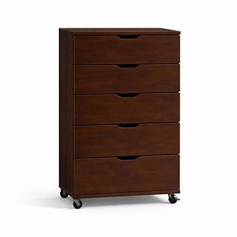 Rolling Dresser, with 5-Drawer & Wheels, Mobile Storage Cabinet for Bedroom Closet Dorm
