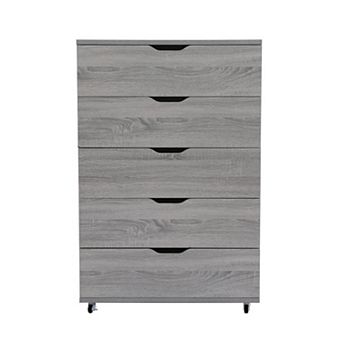 Rolling Dresser, with 5-Drawer & Wheels, Mobile Storage Cabinet for Bedroom Closet Dorm