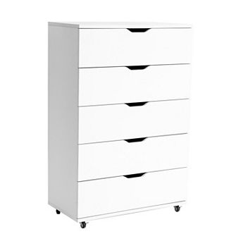 Rolling Dresser, with 5-Drawer & Wheels, Mobile Storage Cabinet for Bedroom Closet Dorm